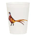 White cup with a colorful pheasant design on a white background