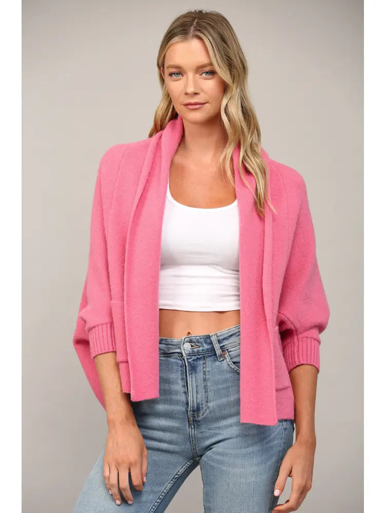 Shawl Collar Open Cardigan - Rogue Pink