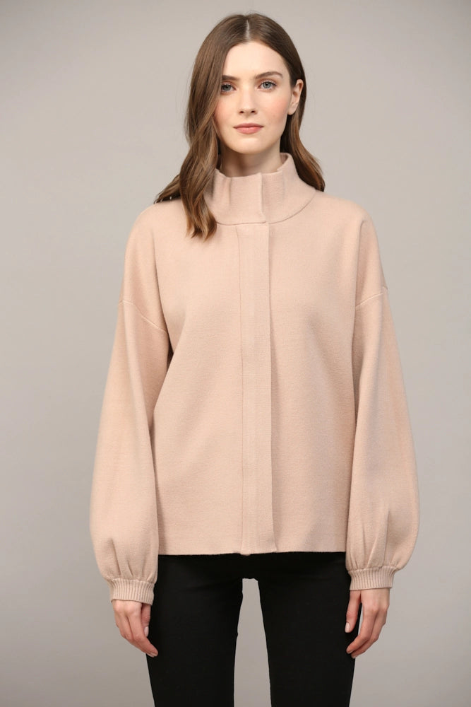 Zip Up Mock Neck Sweater Jacket - Taupe