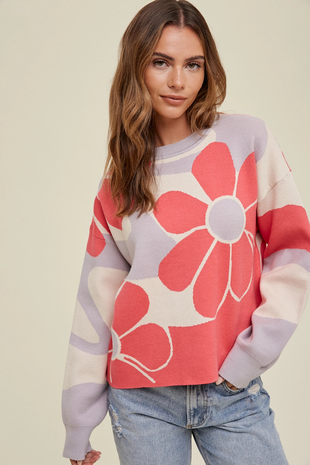 Lilac/Fuchsia Long Sleeve Sweater