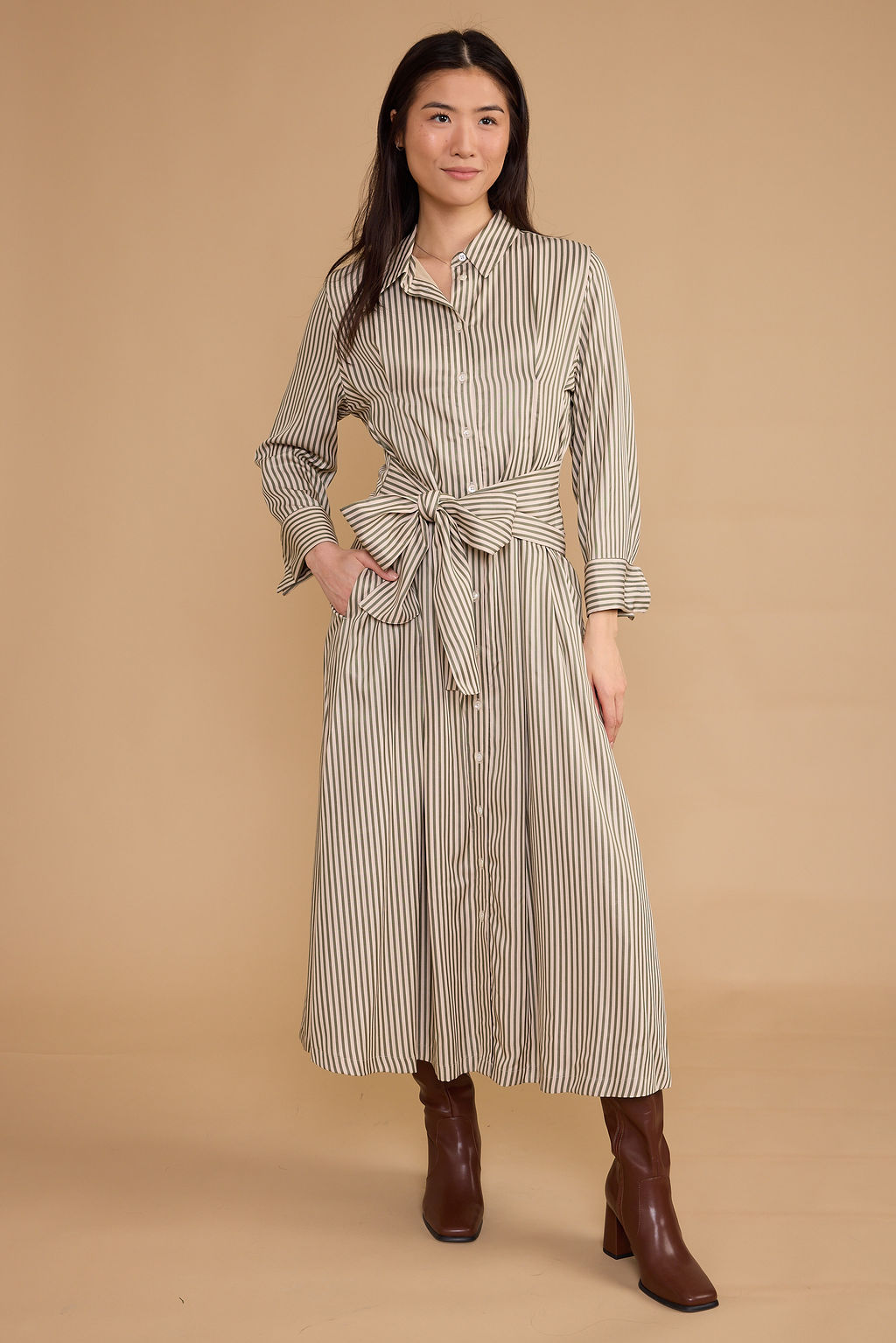 Miles Dress - Olive Grove Stripe