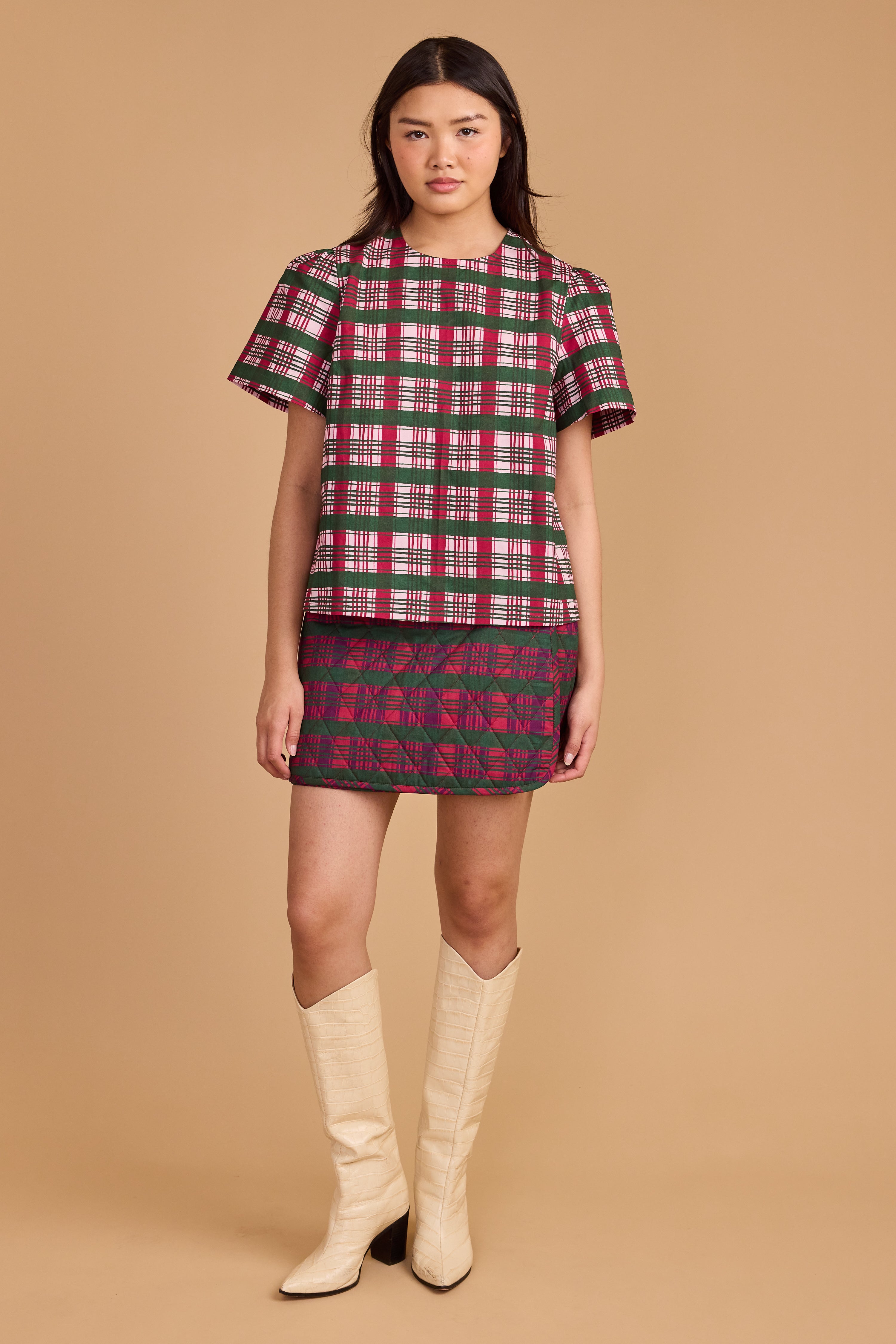 Stevie Skirt - Party Plaid Beet Red