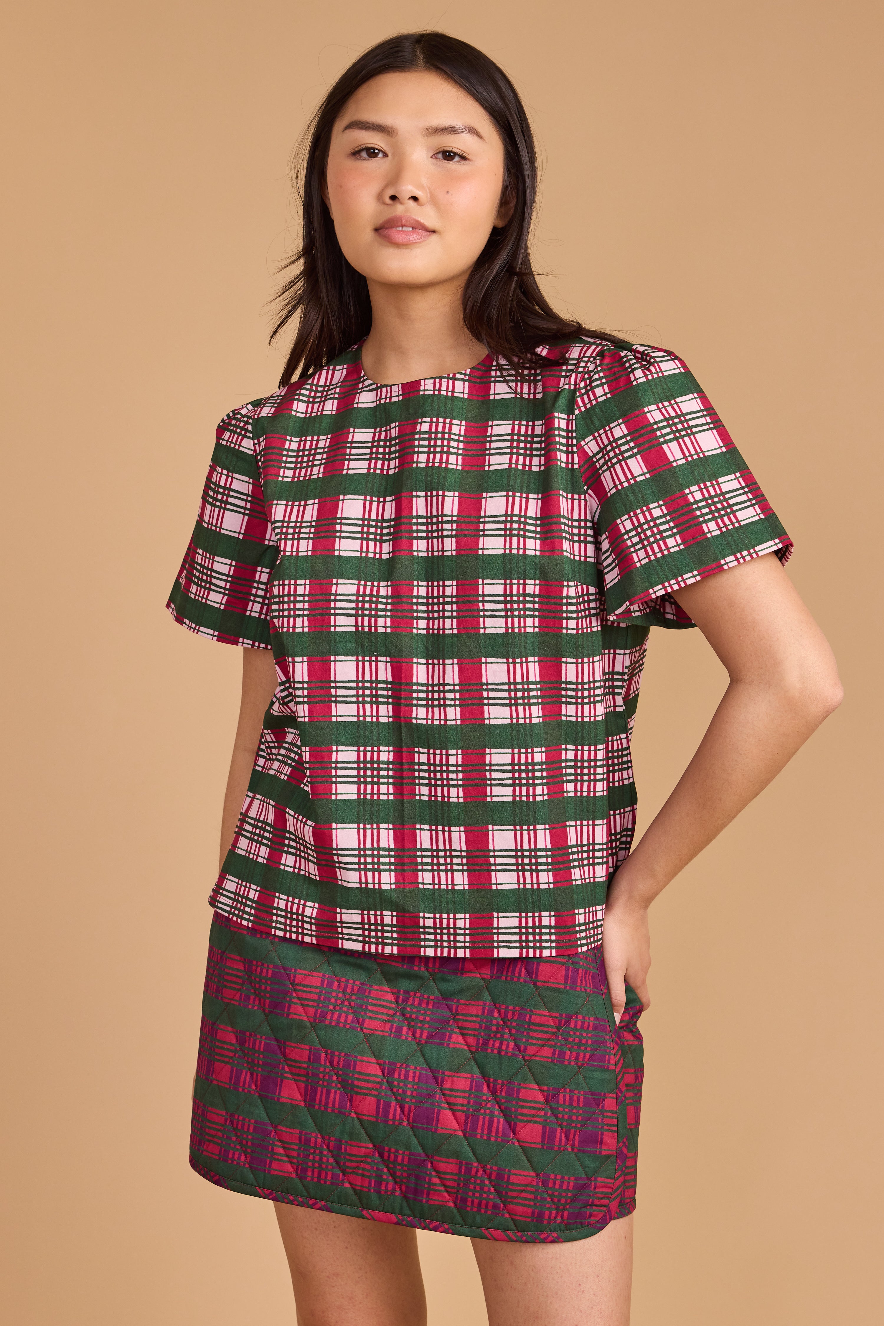 Jamie Top - Party Plaid Pale Rose