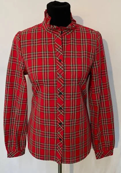 red plaid ruffle blouse