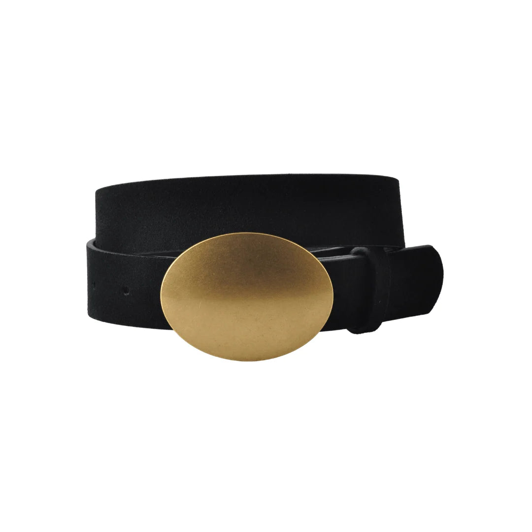 The Oval Plate Suede Belt - Black