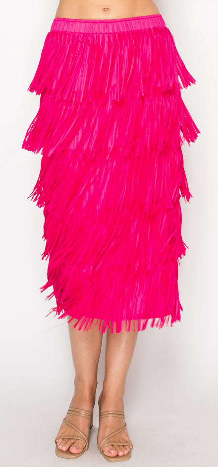 The Frankie Fringe Skirt - Fuschia