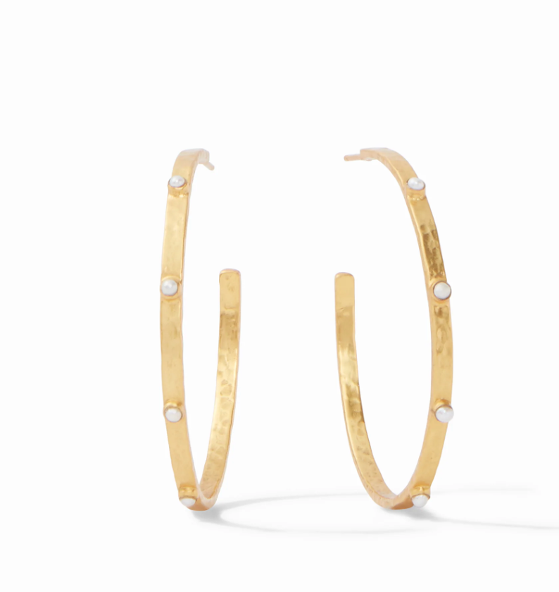 Crescent Stone Hoop Gold Pearl-Extra Large