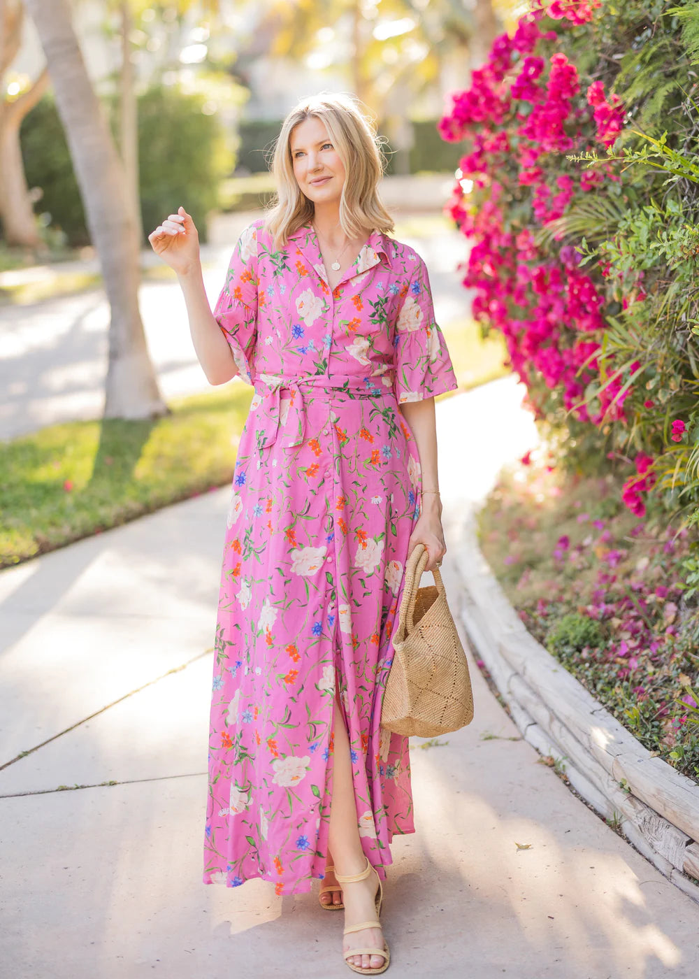 Charlotte Gown- Tossed Floral Pink