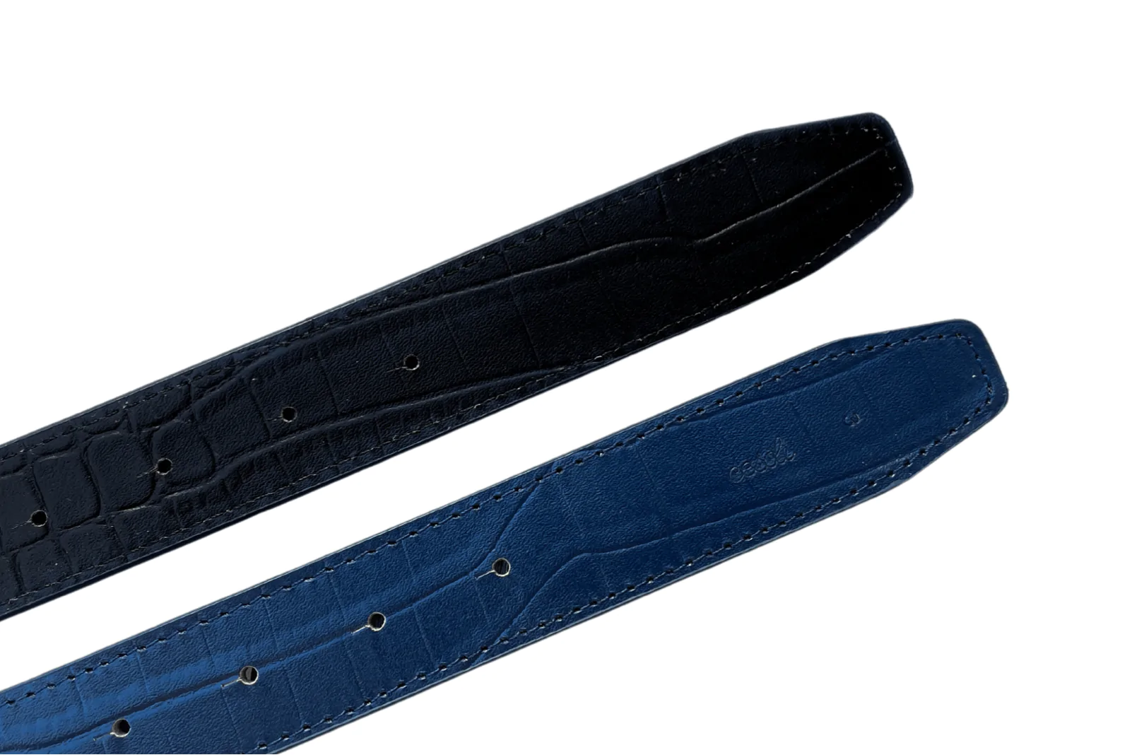 Croc Embossed Reversible Leather Belt: Minuit/Marlin